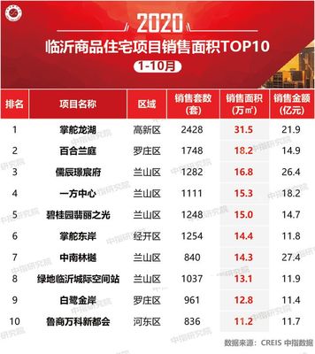2020年1-10月临沂房地产企业销售业绩排行榜